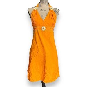 Y2K Orange Halter Neck Beaded Dress Size M